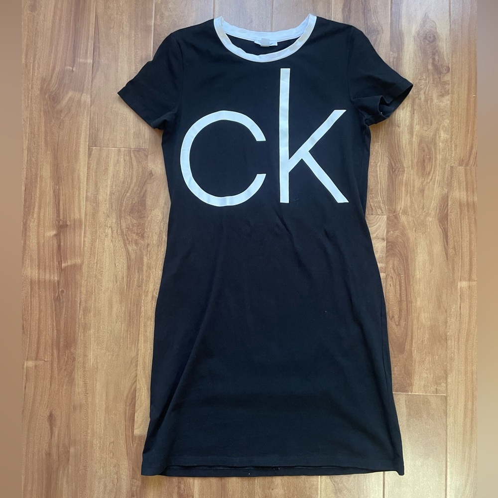 Calvin Klein Black and White Logo T-Shirt Dress